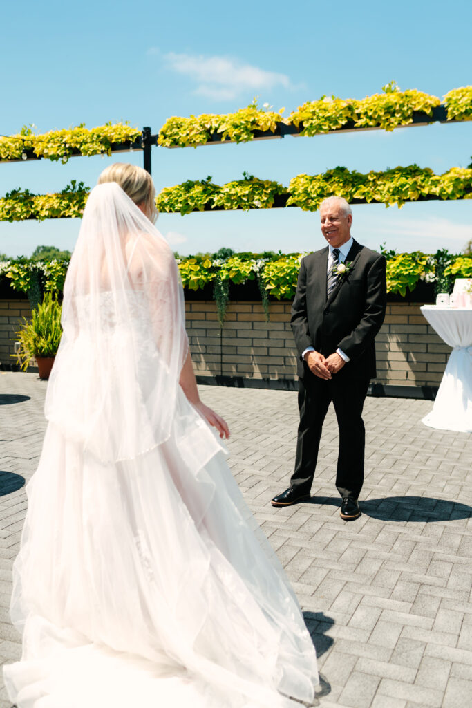 first look with bride and her dad